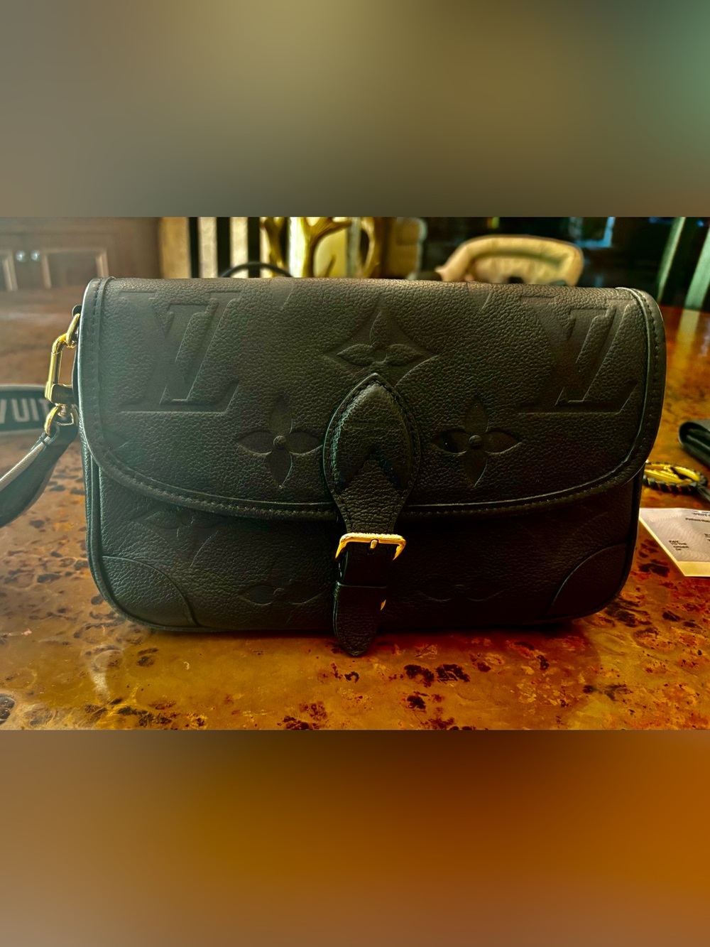 Louis Vuitton Black Embossed Monogram Crossbody Bag with Gold Hardware